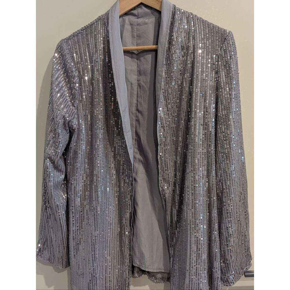 Silver Sequin Open-Front Jacket